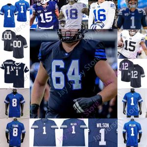 BYU Cougars Football Jersey NCAA College Jaren Hall Zach Wilson Christopher Brooks Hill Young Bywater Epps Nacua Tooley Nelson Roberts Katoa Davis Cosper Rex Holker