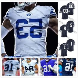 BYU NCAA Cougars # 8 Steve Young 9 Jim Mcmahon 32 Dennis Pitta 89 Matt Bushman retraité blanc bleu marine hommes jeunesse enfant Jer 47 8