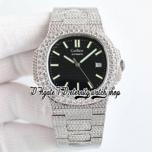 BZ TWF5711 Japan M8215 Automatisch 40 mm Heren Work Iced Out Out Povered Diamonds Case Black Dial Stickers Diamond roestvrijstalen armband Eeuwige sieraden horloges