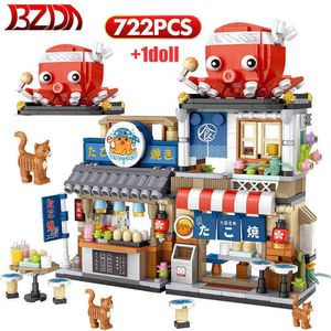 Bzda Micro Mini Takoyaki Street View Bouwstenen MOC Octopus Japanse Food Shop Model Bricks Speelgoed voor kinderen Verjaardagscadeau G220214