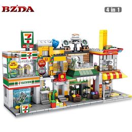BZDA Mini Blocks City Street View Series MOC Coffee Burger Shop Dépanneur Modèle Building Block Jouets Pour Filles Cadeaux 220815