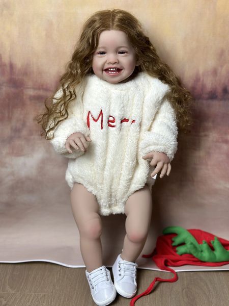 BZDOLL 24 pouces réaliste Reborn bébé doux Silicone souriant fille poupée 60 cm princesse enfant en bas âge Bebe tissu corps jouet 240122