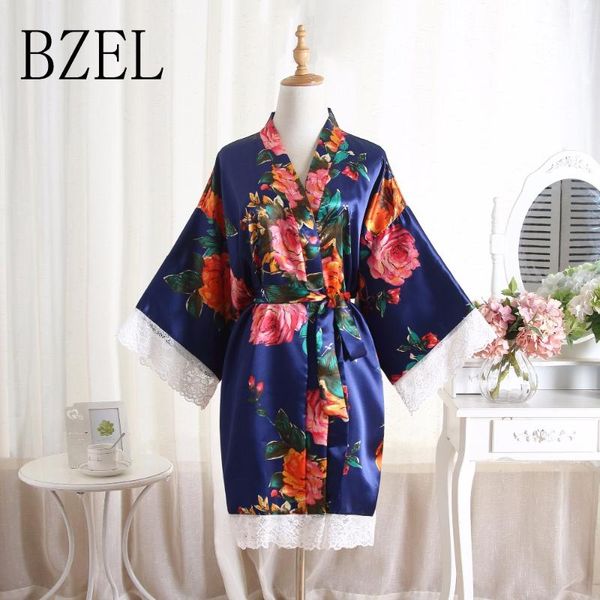 Ropa de dormir para mujer BZEL 2021, batas de satén para novias, novia, dama de honor, bata de boda, Pijama Sexy Floral, albornoz, camisón corto, Kimono para mujer