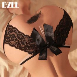 BZEL Crotchless Exotische Slipje voor Vrouwen Ondergoed Sex Boog Lingerie Sexy Kanten Strings XXL Plus Size Vrouwelijk Ondergoed Erotische tanga L230626