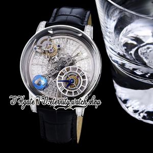 BZF Astronomia Tourbillon Baguette Zwitsers Quartz Mens Watch roestvrijstalen kast verharde diamanten skelet 3D globe rotate wijzerplaat zwarte lederen riem eeuwigheid horloges