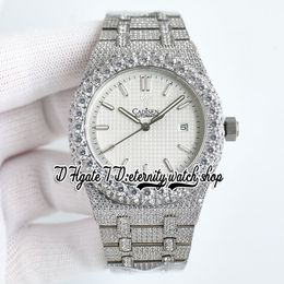 BZF SF15500 Japan M8215 Automatische heren Watch Iced Big Diamond Bezel White Texture Dial Stickers Roestvrijstalen diamanten Bracelet Eeuwigheid Sieraden Horloges