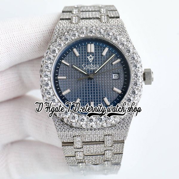 BZF sf15500 Japon M8215 Automatique Mens Watch Iced Out Big Diamond Bezel Blue Texture Dial Stick Markers Acier Inoxydable Diamants Bracelet éternité Bijoux Montres