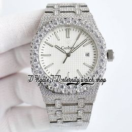 BZF SF15510 Japan M8215 Automatische heren Watch Iced Big Diamond Bezel White Texture Dial Stickers Roestvrijstalen diamanten Bracelet Eeuwigheid Sieraden Horloges