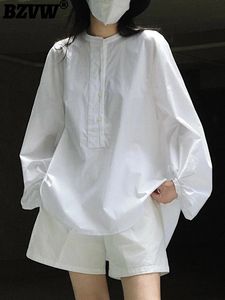 BZVW Camisa de jaleo de estilo coreano para mujeres blancos con la manga de cuello redonda blusas de manga femenina ropa de primavera s 240407