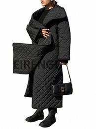 BZVW Vintage acolchado Diamd Plaid Cott LG Coat 2023 Invierno Nuevo Fi Designer Office Lady Abrigo Mujer CP2161 n1zK #