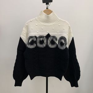 C noir et blanc lettre contraste couleur pull col roulé haut de gamme personnalisé pull féminin tricot