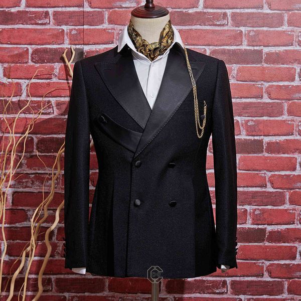 C-D-G noir hommes costumes Double boutonnage 2021 dernière conception marié mariage Tuxedos meilleur Costume Homme 2 pièces X0909