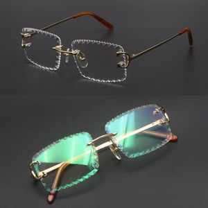 C Eyeglass Small Square Rimless Eye Lunes Frames Frames Vintage Eyewear Spectacles Desinger Luxury Clear Optical Optical Sclusles sans bord 00920 Diamond Cut Lens Nouveau