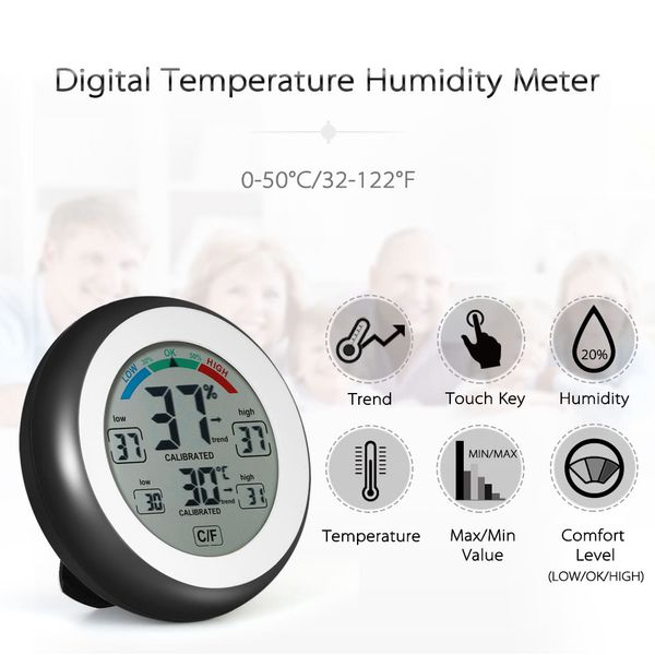 C/F Numérique Température Humidité Compteur Réveil Thermomètre Hygromètre LCD Max Min Valeur Tendance Affichage