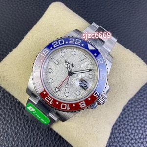 C Reloj de fábrica con diámetro de 40 mm con 3285, función GMT todo en uno, placa de meteorito verdadera, cristal de zafiro, espejo de cristal, acero inoxidable 904L