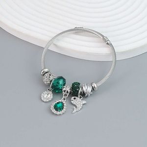 CJ Rhinestone Legering Emerald Gemstone Dolphin kralen accessoires Pendant Verstelbare vrouwen mode sieraden armbanden armbanden