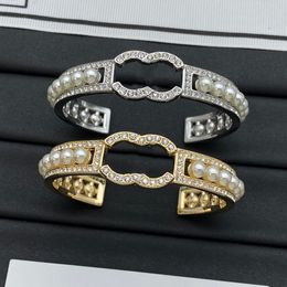 C-Letter Bangles Designer Bangle Titanium stalen armband Men Damesmerk Sieraden Inlay Crystal 18K Goud roestvrijstalen polsband manchet houdt van geschenken