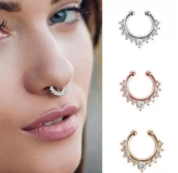 Anneau de nez en forme de C en acier inoxydable non perforé faux anneaux de nez bijoux en argent sterling pour femmes 6 couleurs