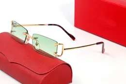 C Zonnebril Ontwerper Mens Frameloos Vierkant Gouden Afwerking Metalen Frames Gecoate Spiegel Carti Bril Bescherming Dames Shades Unisex Groene Stijlen Brillen Lunettes