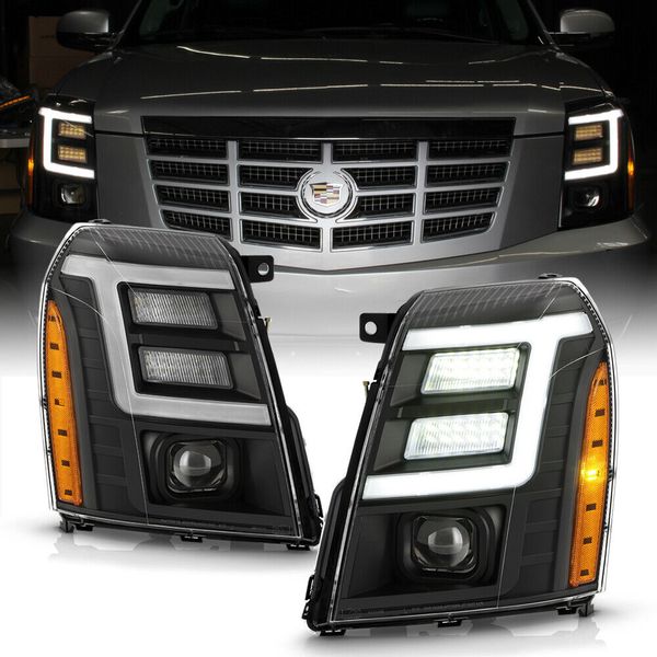 Paire de phares LED noirs avec barre néon C-TUBE pour Cadillac Escalade 2007-14