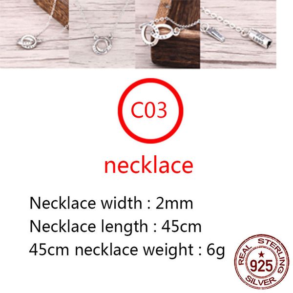 C03 S925 collier en argent Sterling personnalisé mode Punk Hip Hop Style Double cercle croix fleur lettre forme cadeau pour amoureux