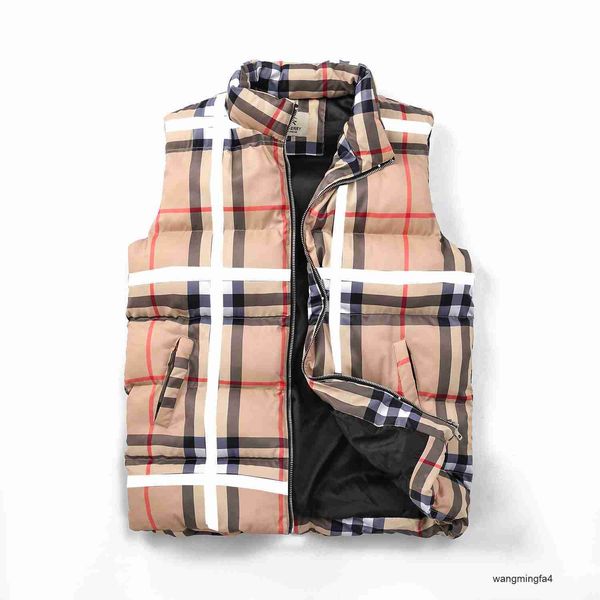 C0qq Gilets pour hommes Débardeur Design Plaid Stripe Marque imperméable coupe-vent femme hiver extérieur chaud sans manches doudoune grande taille3xl