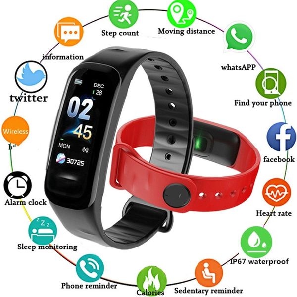 C1 Plus montres intelligentes fréquence cardiaque pression artérielle moniteur de Sport Bluetooth Bracelet intelligent Fitness Tracker Smartwatch