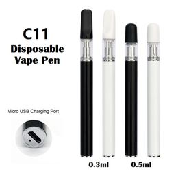 Vaporisateur d'huile de stylo de vape C11 Disposable 0,3 ml 0,5 ml 280mAh Bobine de céramique rechargeable