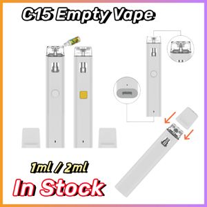 Entrepôt ultra-bas USA Warehouse C15 Logo personnalisé en usine 1 ml 2 ml Cartouche vide Cartouche jetable Vape Pen rechargeable Vape Pod 2ml Tank Live Resin épais