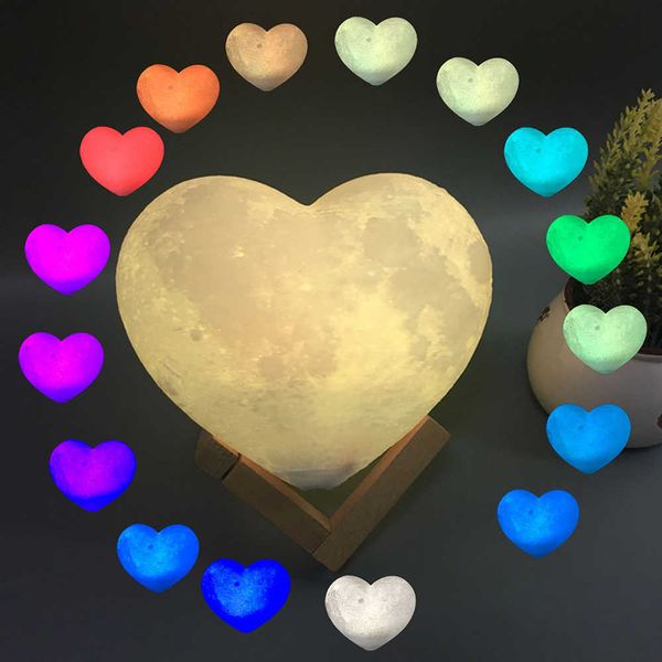 C2 Lámpara de luna 3D Luz de noche Amor Corazón Lámpara USB Recargable Chica Modelado Lámpara Romántica Forma remota Decoración Regalo de cumpleaños Y0910