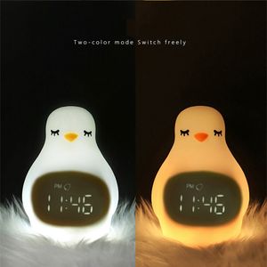 C2 Siliconen LED Night Light Alarm Clock Digitale Kinderen Slaap Ingebouwd in USB Oplaadbare batterijverlichting Leuke Penguin Night Lamp