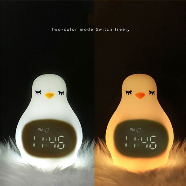 C2 Silicone LED Night Light Clock Digital Kids Depiled In Usb USB Batería recargable Lámpara Noche de pingüino lindo Penguin Lámpara