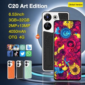 C20 Art Edition 4G 6,53 pouces Phone cellulaire MTK6573 Octa Core 3 Go RAM 32 Go ROM 2M CAMÉRIE PRIMAIRE 13MP CAMÉRIE ARRIÈRE DUAL NANO SIM MOBILEPHONE