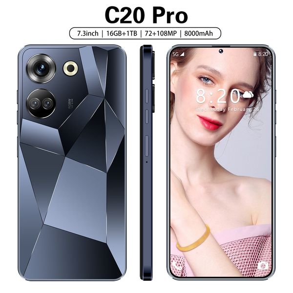 C20 Pro 7,3 pouces Android Smartphone étanche à poussière étanche à poussière amortisseur 8000 mAh Double caméra All-in-One 256 Go 512 Go 1 To ROM 8 Go RAM RAM Téléphone