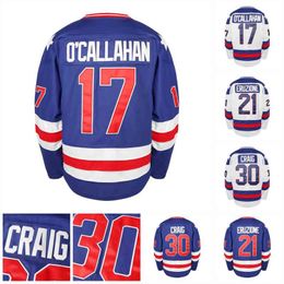 C202 Heren 17 Jack O'Callahan 1980 Team Hockey Jersey 21 Mike Eruzione 30 Jim Craig Miracle on Alternative Year Vintage Jersey