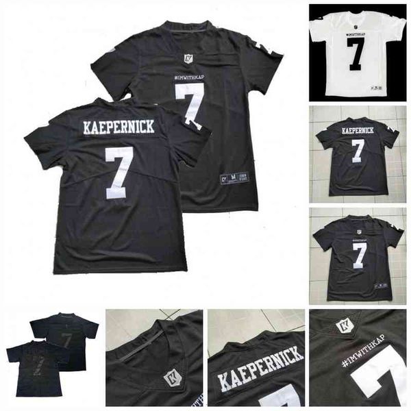 C202 Mens Imwithkap Movie Jersey 7 Colin Kaepernick Je suis avec Wap Maillot de football américain All Black Icon Jersey En Stock Noir Blanc