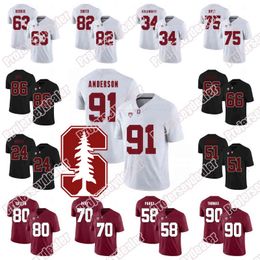 C202 Stanford 91 Henry Anderson 66 Harrison Phillips 58 David Parry 80 Eric Cotton 63 Nate Herbig 24 Quenton Meeks Maillot de football NCAA