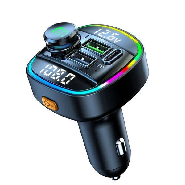 C22 coche Bluetooth 5,0 LED transmisor FM inalámbrico Kit de manos libres para coche reproductor de Audio MP3 luz LED pantalla de voltaje QC 3,0 PD cargador