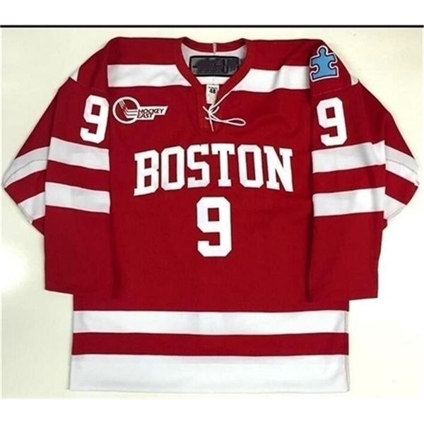 C26 Nik1 40Nik1 tage nam Maillot de hockey universitaire 9 JACK EICHEL BOSTON Broderie cousue Personnalisez n'importe quel numéro et nom de maillots