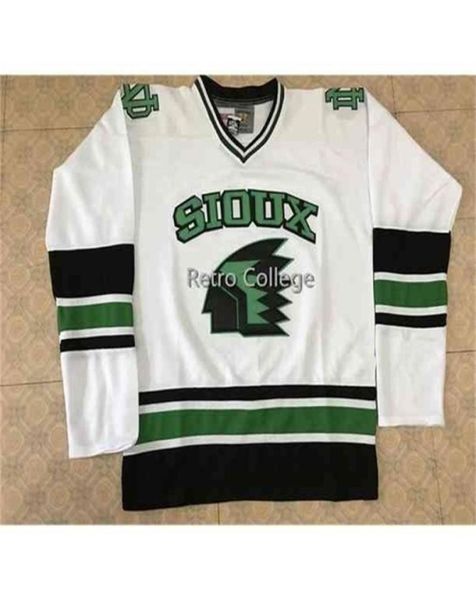 C26 Nik1 North Dakota Fighting Sioux University Maillot de hockey blanc Men039s Broderie cousue Personnalisez n'importe quel numéro et nom J1734906