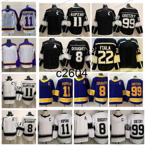 c2604 2023 Reverse Retro Purple 11 Anze Kopitar Hockey Jerseys 8 Drew Doughty 99 Wayne Gretzky Maillot noir Alternate Classic White 22 Kevin Fiala Black Mens S-XXXL