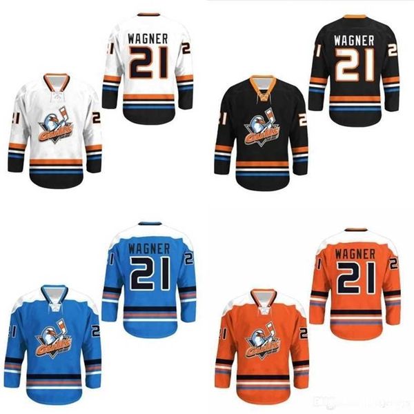 C2604 A3740 21 Wagner San Diego Gulls Hockey Jersey Cualquier jugador o número New Stitch Cosido Película Hockey Jerseys Todo cosido Blanco Rojo Azul