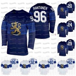 C2604 C202 Finland 2022 Winter Hockey Jersey 20 Sebastian Aho 24 Kaapo Kakko 29 Patrik Laine 40 Tuukka Rask 32 Juuse Saros 96 Mikko Rantanen 42 Miro