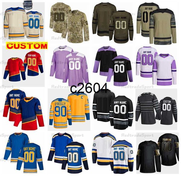 c2604 Custom 2022 Reverse Retro Hockey Jerseys Parayko Schenn Binnington Camo Fights Cancer Krug Kyrou Thomas Buchnevich Faulk Saad Kapanen Leddy Neighbours Barba