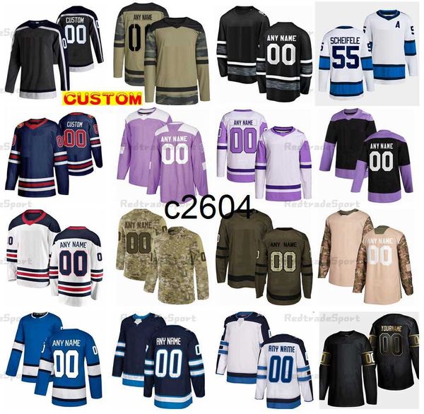 c2604 Custom 2022 Reverse Retro Hockey Jerseys Scheifele Wheeler Byfuglien Camo Fights Cancer Connor Morrissey Dubois Niederreiter Perfetti Lowry Pionk Hellebuy