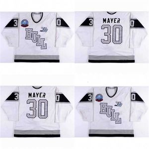 C2604 Mit Custom Hull Olympiques Jerseys 30 Thierry Mayer Heren Dames Jeugd 100% Borduurgebruik elke naam elk nummer Vintage ijshockeytruien