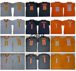 c2604 NCAA Tennessee Volunteers College voetbalshirts 1 Jason Witten 16 Peyton Manning Jalen Hurd 11 Joshua Dobbs University voetbalshirts oranje heren S-XXXL