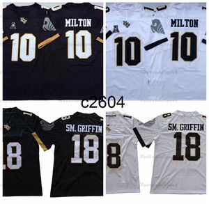 c2604 NCAA UCF Knights College Football Jerseys # 10 McKenzie Milton Jersey # 18 Shaquem Griffin University Chemises Noir Blanc S-XXXL
