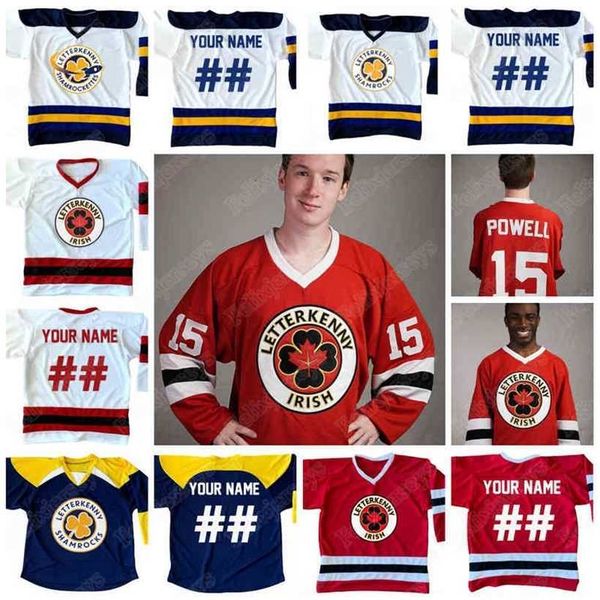 C2604 Thr Letterkenny irlandés personalizado 74 Jonesy 69 Shoresy 68 Reilly 15 Powell Jersey de hockey sobre hielo Rojo Azul marino Blanco Número de nombre de doble costura