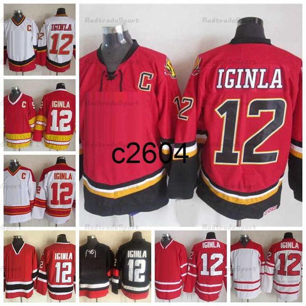 c2604 Vintage 12 Jarome Iginla Hockey Jerseys Hombres 2002 Nation Team Negro Rojo Camisas cosidas C Patch M-XXXL